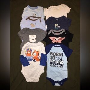 Bundle of 8 Baby Boy Onesies Sizes 3-6 months Aerosmith Hard Rock Hotel Football